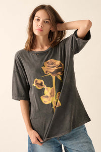 Golden Rose Oversized Distressed Graphic Tee - ShopPromesa