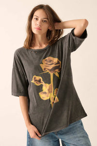 Golden Rose Oversized Distressed Graphic Tee - ShopPromesa