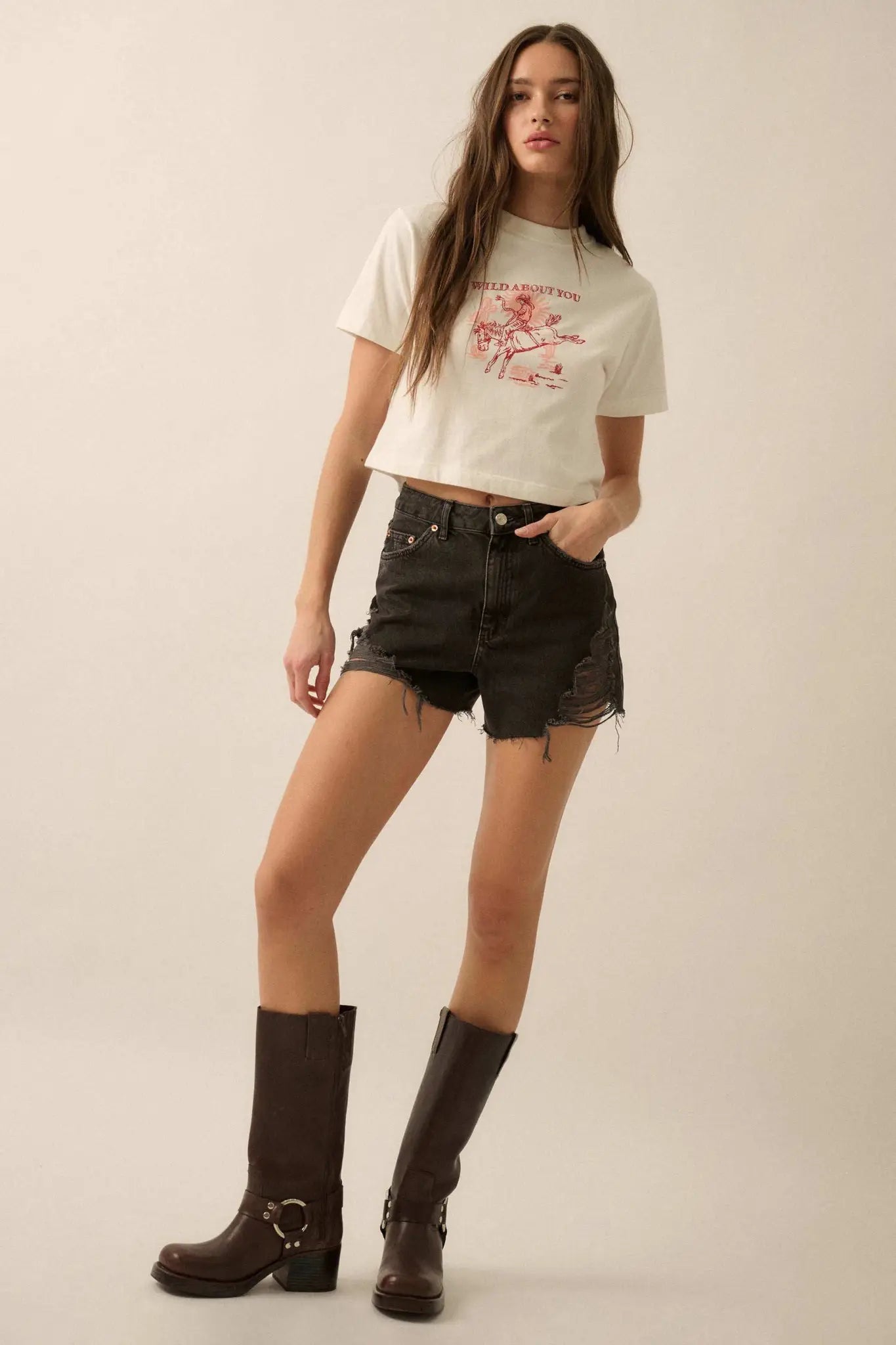 Wild About You Cropped Cowboy Graphic Baby Tee - ShopPromesa
