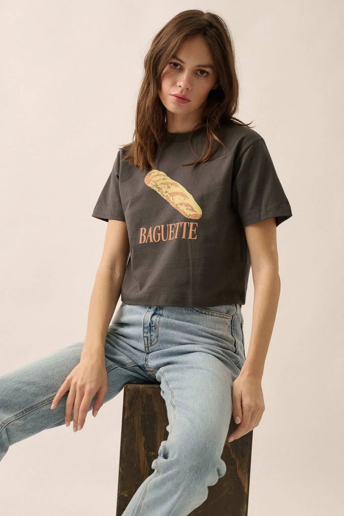 French Baguette Garment Dyed Cropped Graphic Tee - ShopPromesa