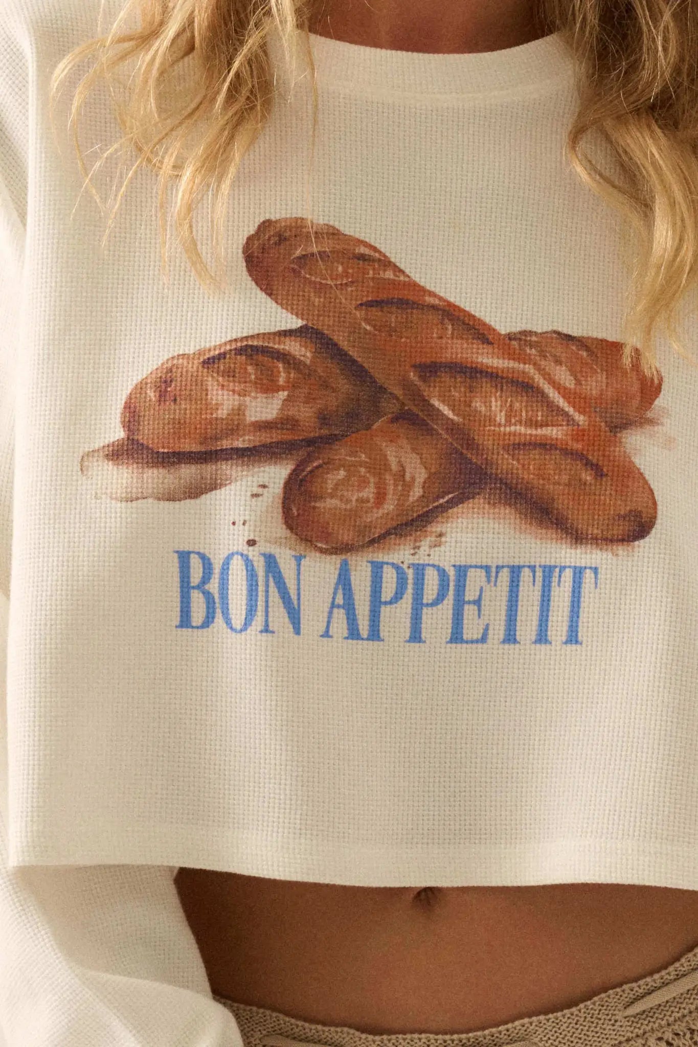 Bon Appetit Baguette Cropped Thermal Graphic Top - ShopPromesa