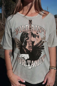 Wild Ain't For Tamin' Slashed Graphic Tee - ShopPromesa