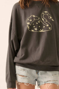 Celestial Swan Garment-Dyed Graphic Sweatshirt - ShopPromesa