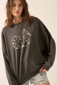 Celestial Swan Garment-Dyed Graphic Sweatshirt - ShopPromesa