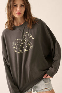 Celestial Swan Garment-Dyed Graphic Sweatshirt - ShopPromesa