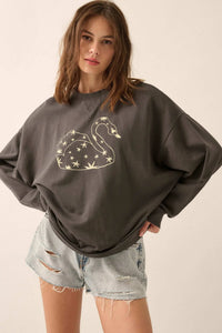Celestial Swan Garment-Dyed Graphic Sweatshirt - ShopPromesa