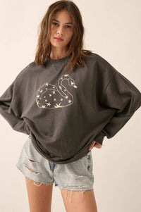 Celestial Swan Garment-Dyed Graphic Sweatshirt - ShopPromesa