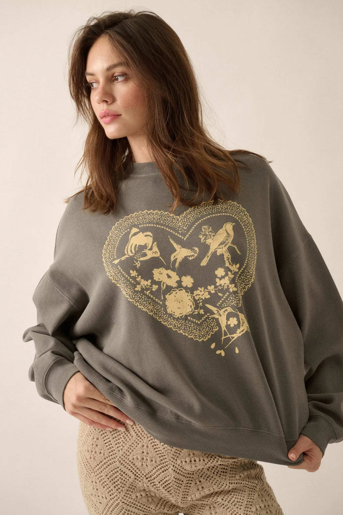 Love Birds Oversize Thermal Graphic Top - ShopPromesa