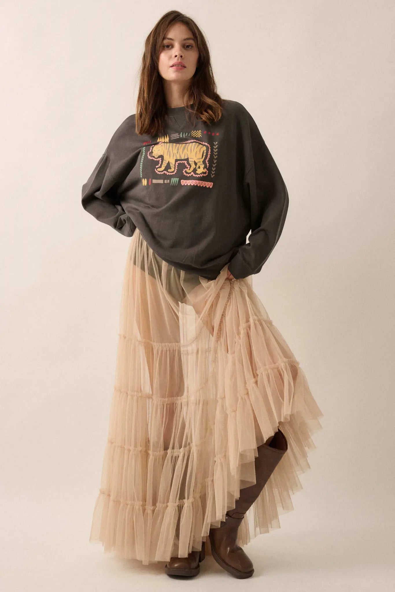 Tribal Tiger Vintage-Print Graphic Sweatshirt - ShopPromesa