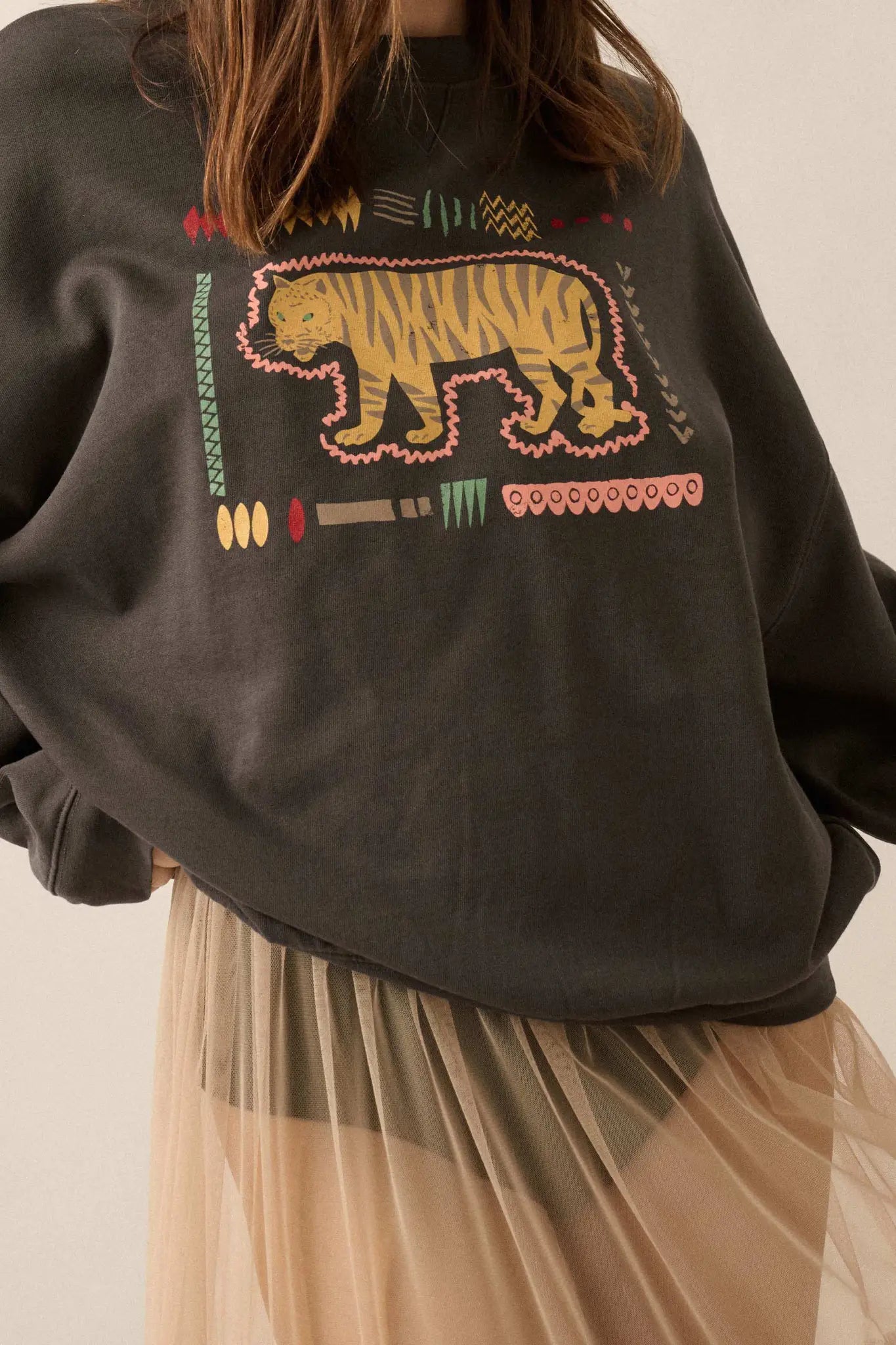 Tribal Tiger Vintage-Print Graphic Sweatshirt - ShopPromesa