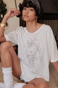 One Horse Town Distressed Hand-Drawn Graphic Tee - ShopPromesa
