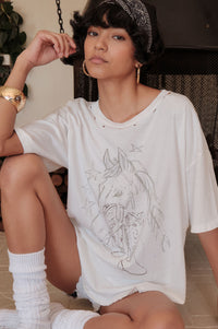 One Horse Town Distressed Hand-Drawn Graphic Tee - ShopPromesa