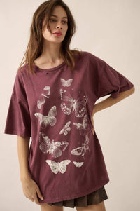 Butterfly Kisses Oversize Distressed Graphic Tee - ShopPromesa