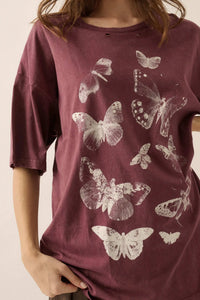 Butterfly Kisses Oversize Distressed Graphic Tee - ShopPromesa