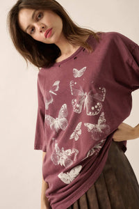Butterfly Kisses Oversize Distressed Graphic Tee - ShopPromesa