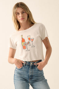 Happy Hour Cropped Lettuce-Edge Graphic Baby Tee - ShopPromesa