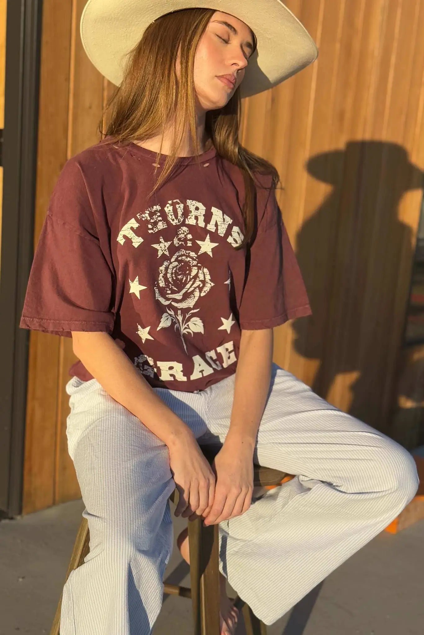 Thorns & Grace Distressed Oversize Graphic Tee - ShopPromesa