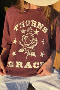 Thorns & Grace Distressed Oversize Graphic Tee - ShopPromesa