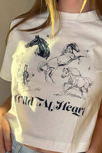 Wild at Heart Horses Cropped Western Graphic Tee - ShopPromesa