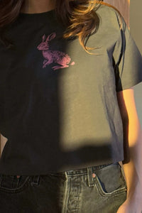 Pink Bunny Garment-Dyed Cropped Graphic Tee - ShopPromesa