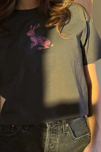 Pink Bunny Garment-Dyed Cropped Graphic Tee - ShopPromesa