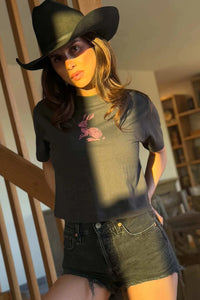Pink Bunny Garment-Dyed Cropped Graphic Tee - ShopPromesa