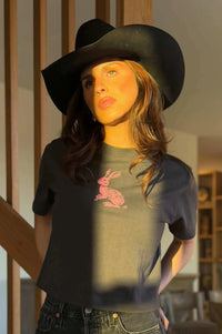 Pink Bunny Garment-Dyed Cropped Graphic Tee - ShopPromesa