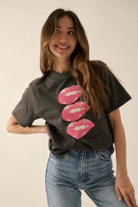 Lip Bite Vintage-Print Garment-Dyed Graphic Tee - ShopPromesa
