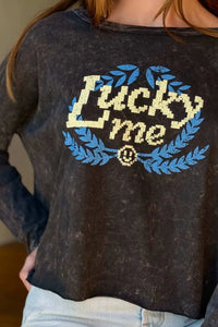Lucky Me Cropped Long-Sleeve Graphic Tee - ShopPromesa