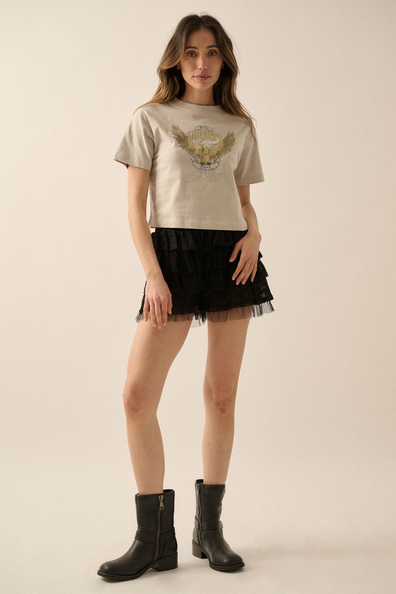 Liberty for All Garment-Dyed Cropped Graphic Tee - ShopPromesa