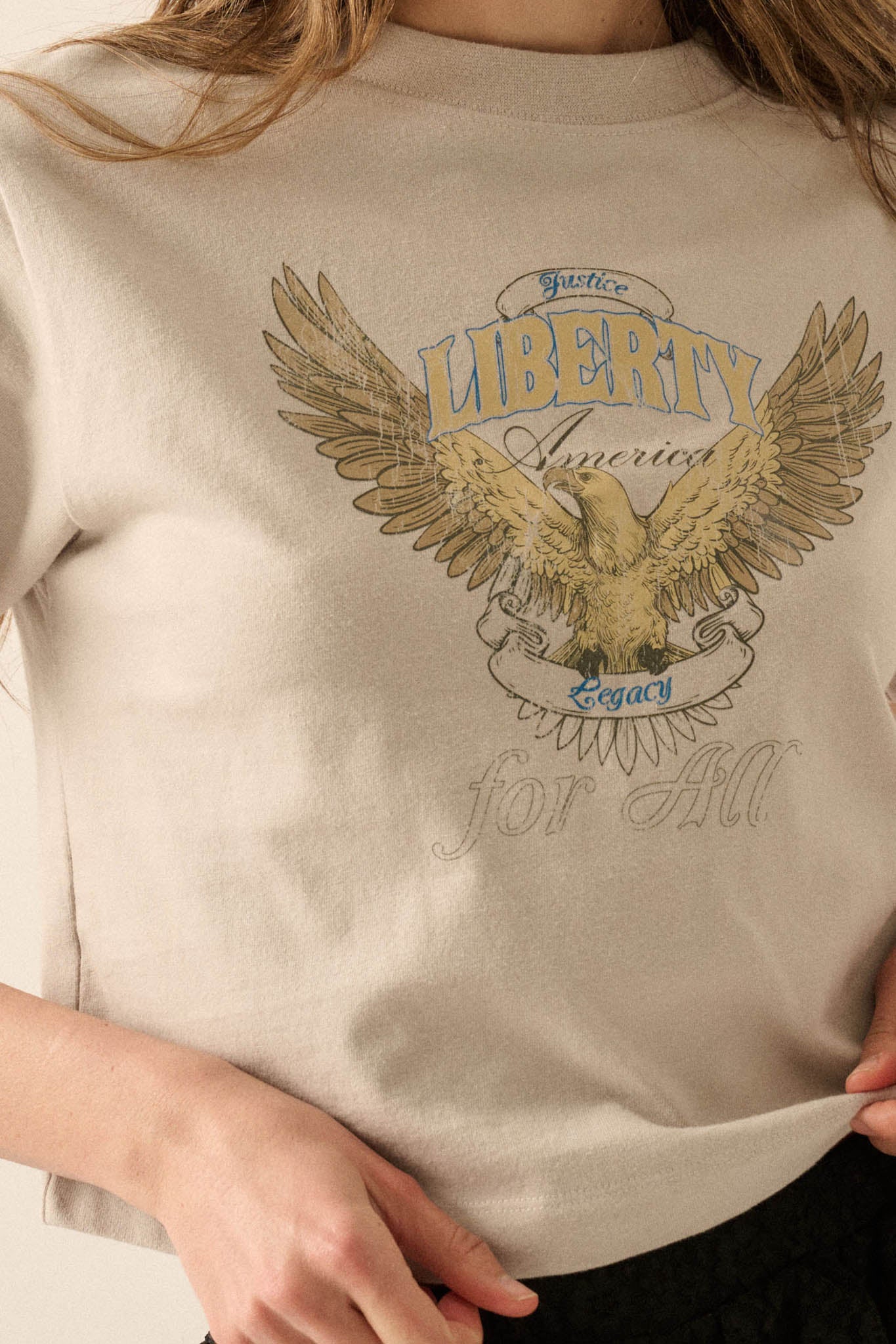 Liberty for All Garment-Dyed Cropped Graphic Tee - ShopPromesa