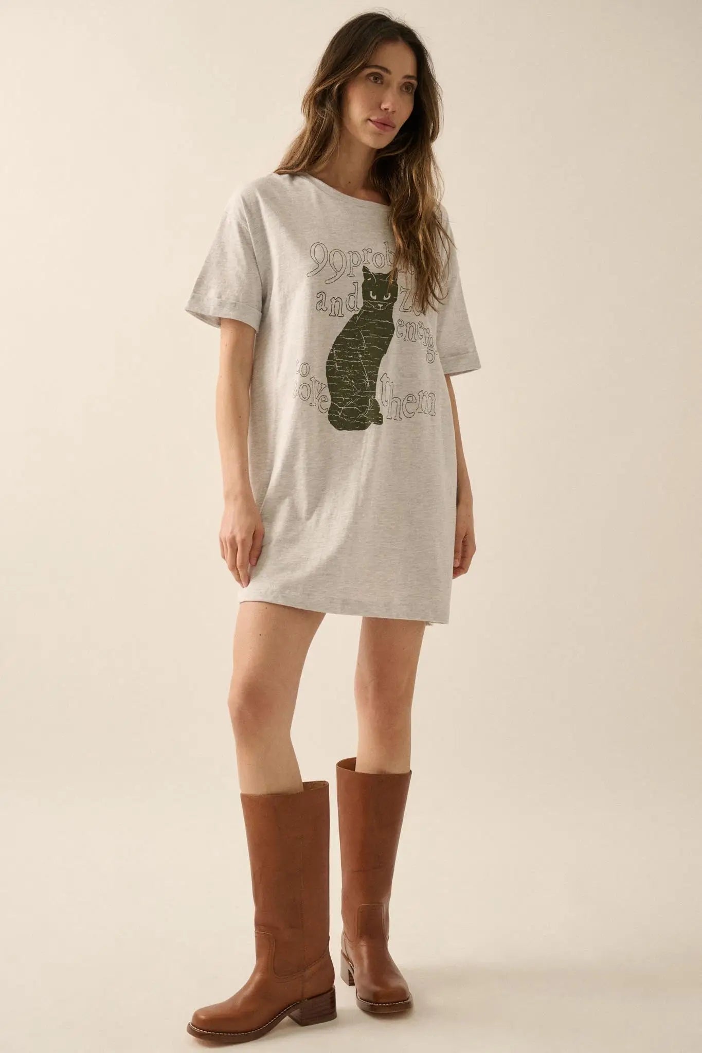 99 Problems Vintage-Print Oversize Cat Graphic Tee - ShopPromesa