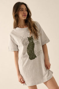 99 Problems Vintage-Print Oversize Cat Graphic Tee - ShopPromesa