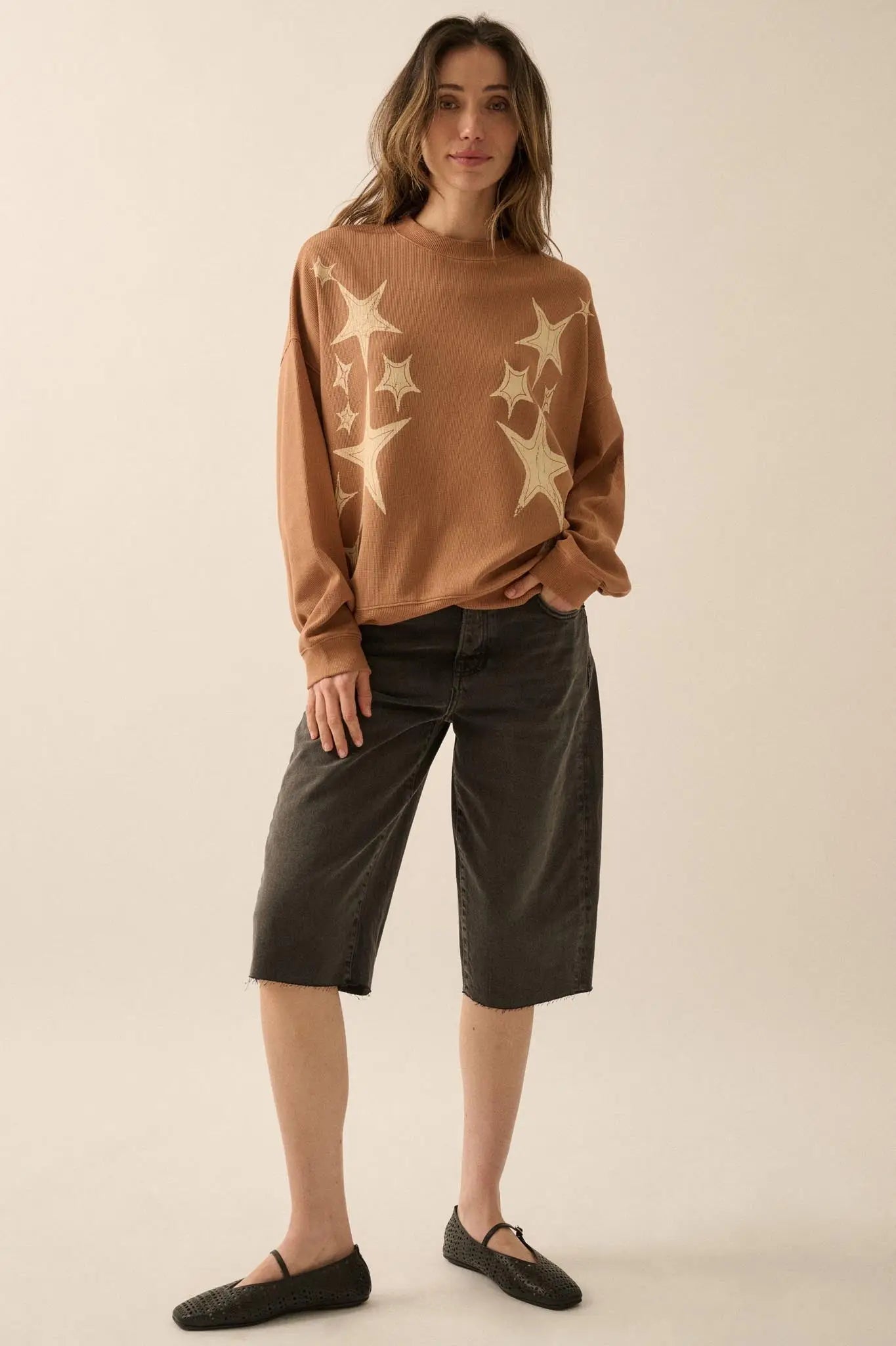 Stars Align Vintage-Print Thermal Graphic Top - ShopPromesa