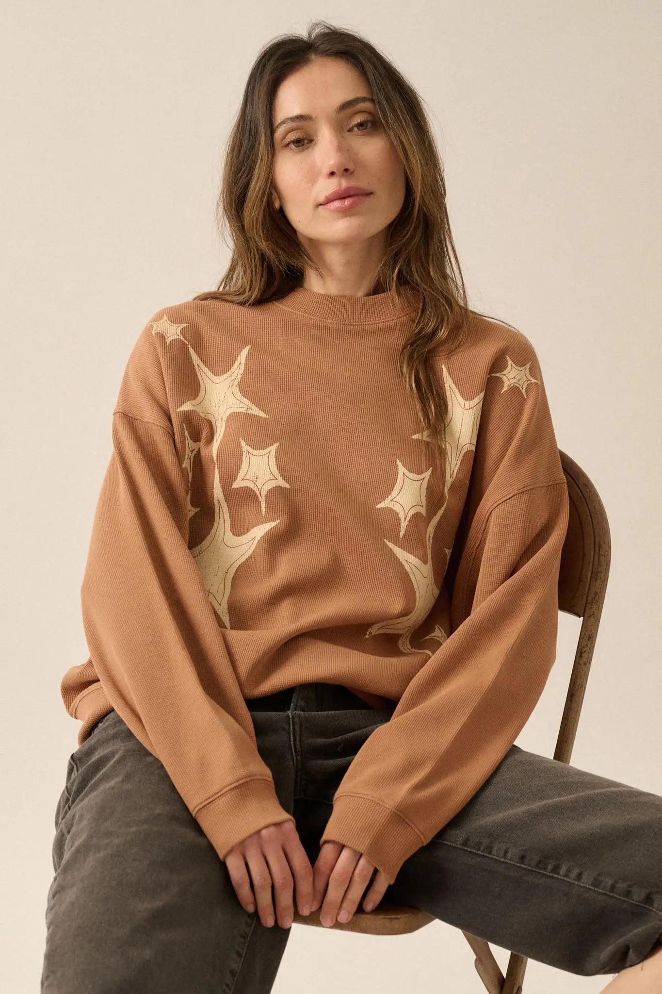 Stars Align Vintage-Print Thermal Graphic Top - ShopPromesa