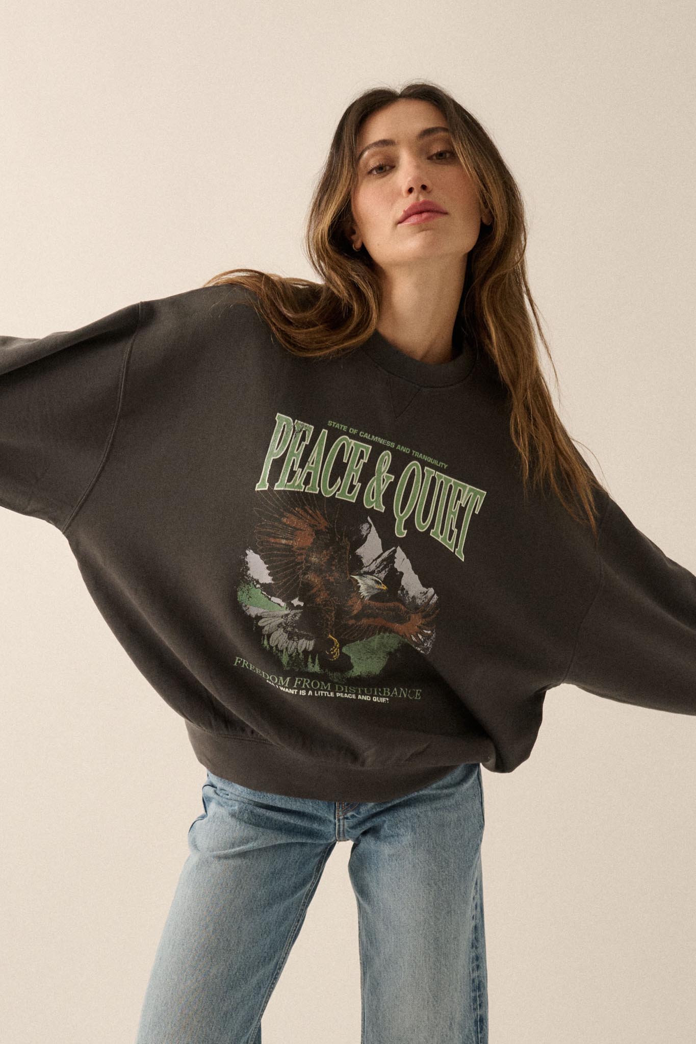 Peace & Quiet Vintage-Print Graphic Sweatshirt - ShopPromesa
