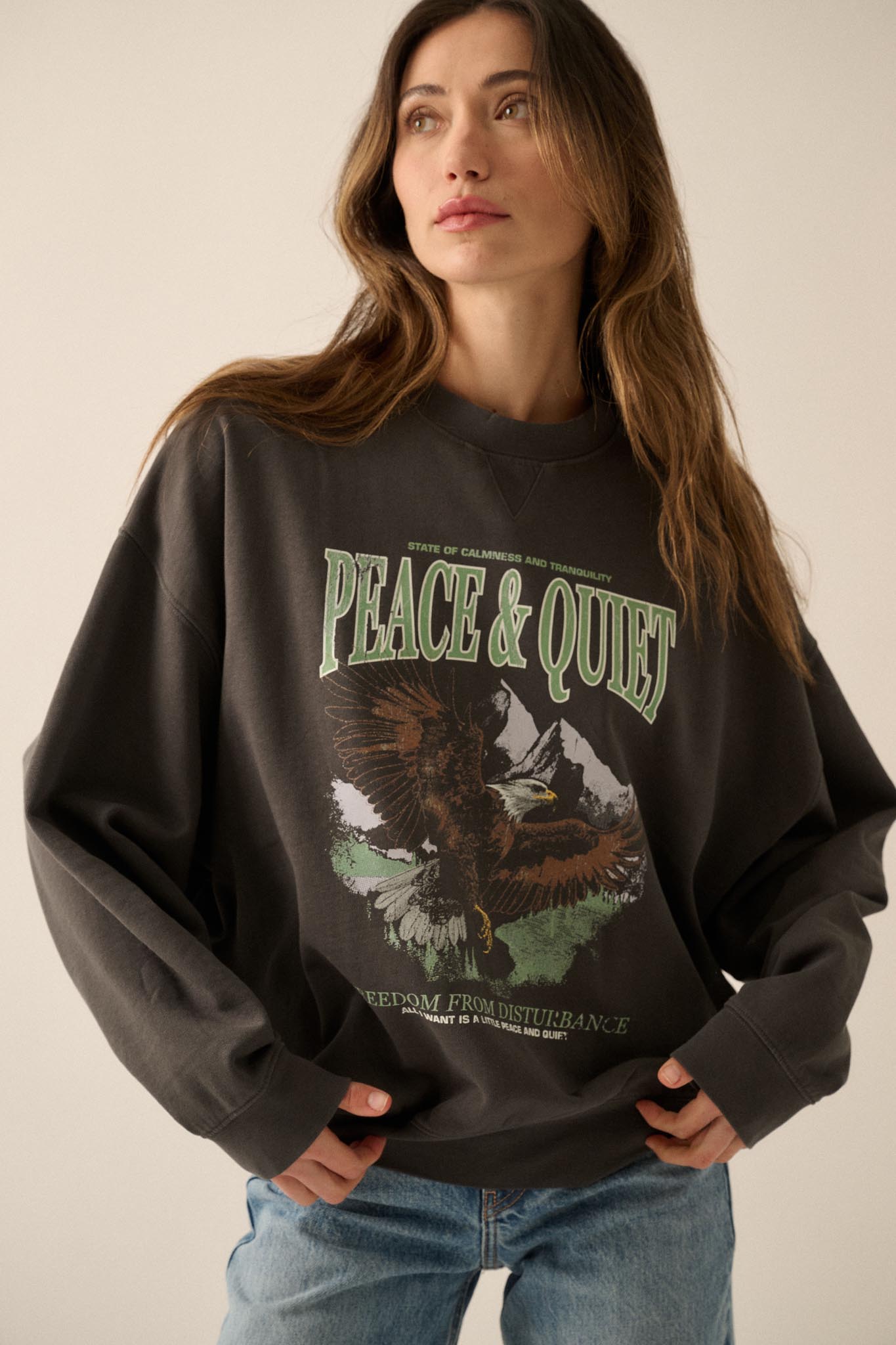Peace & Quiet Vintage-Print Graphic Sweatshirt - ShopPromesa