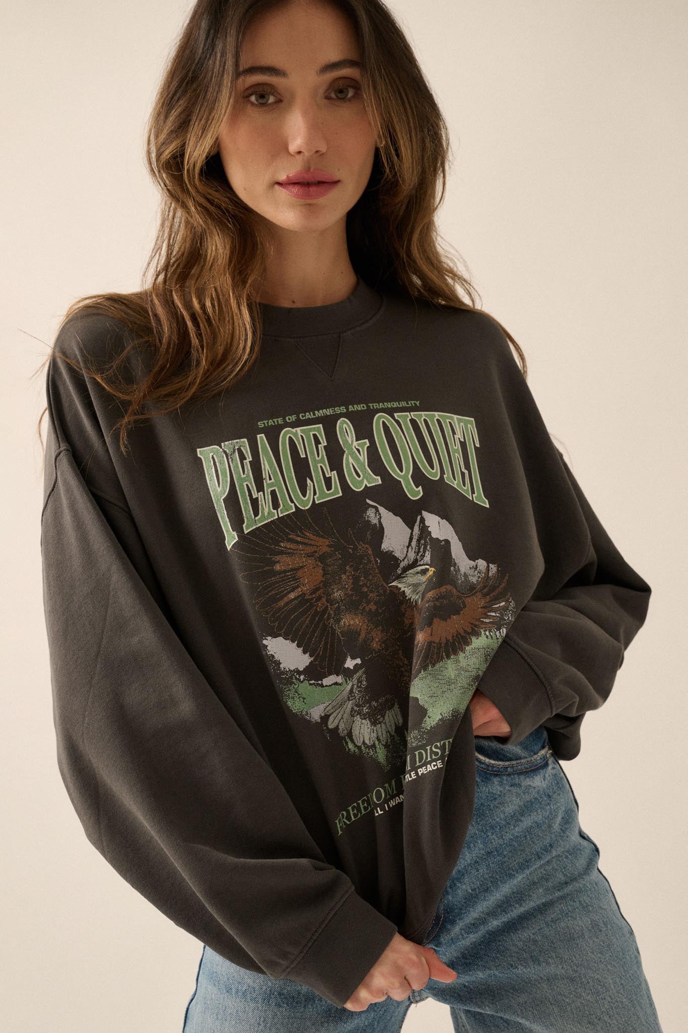 Peace & Quiet Vintage-Print Graphic Sweatshirt - ShopPromesa