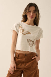 Butterfly Flight Lettuce-Edge Graphic Baby Tee - ShopPromesa
