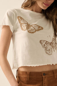 Butterfly Flight Lettuce-Edge Graphic Baby Tee - ShopPromesa