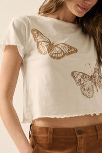 Butterfly Flight Lettuce-Edge Graphic Baby Tee - ShopPromesa
