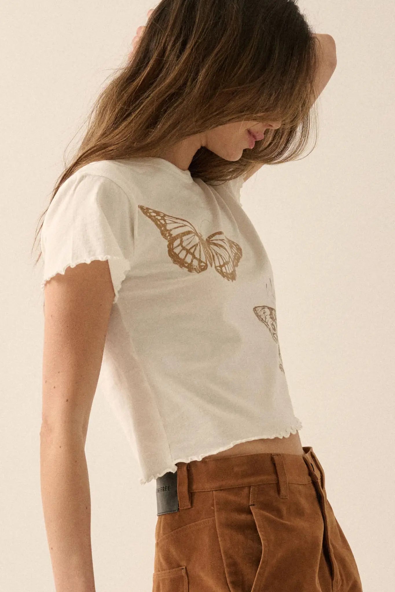 Butterfly Flight Lettuce-Edge Graphic Baby Tee - ShopPromesa
