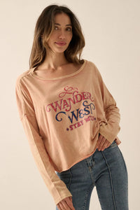 Wander West Cropped Long-Sleeve Graphic Tee - ShopPromesa