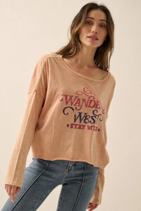 Wander West Cropped Long-Sleeve Graphic Tee - ShopPromesa