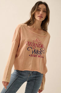 Wander West Cropped Long-Sleeve Graphic Tee - ShopPromesa