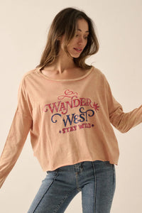 Wander West Cropped Long-Sleeve Graphic Tee - ShopPromesa