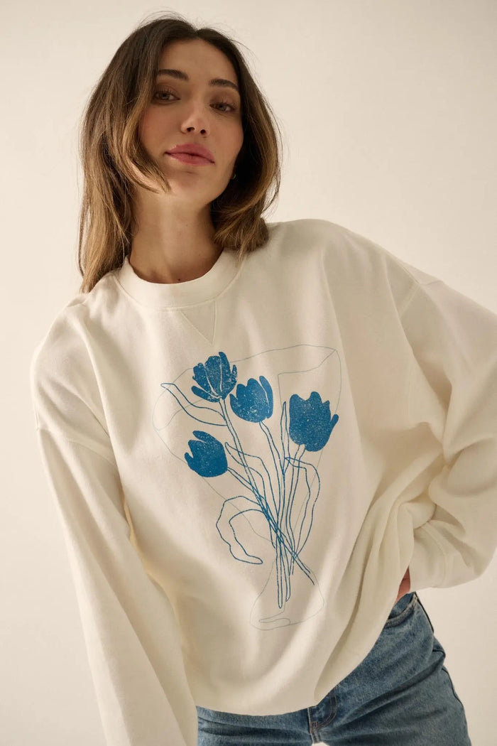 Blue Bouquet Vintage-Print Graphic Sweatshirt - ShopPromesa