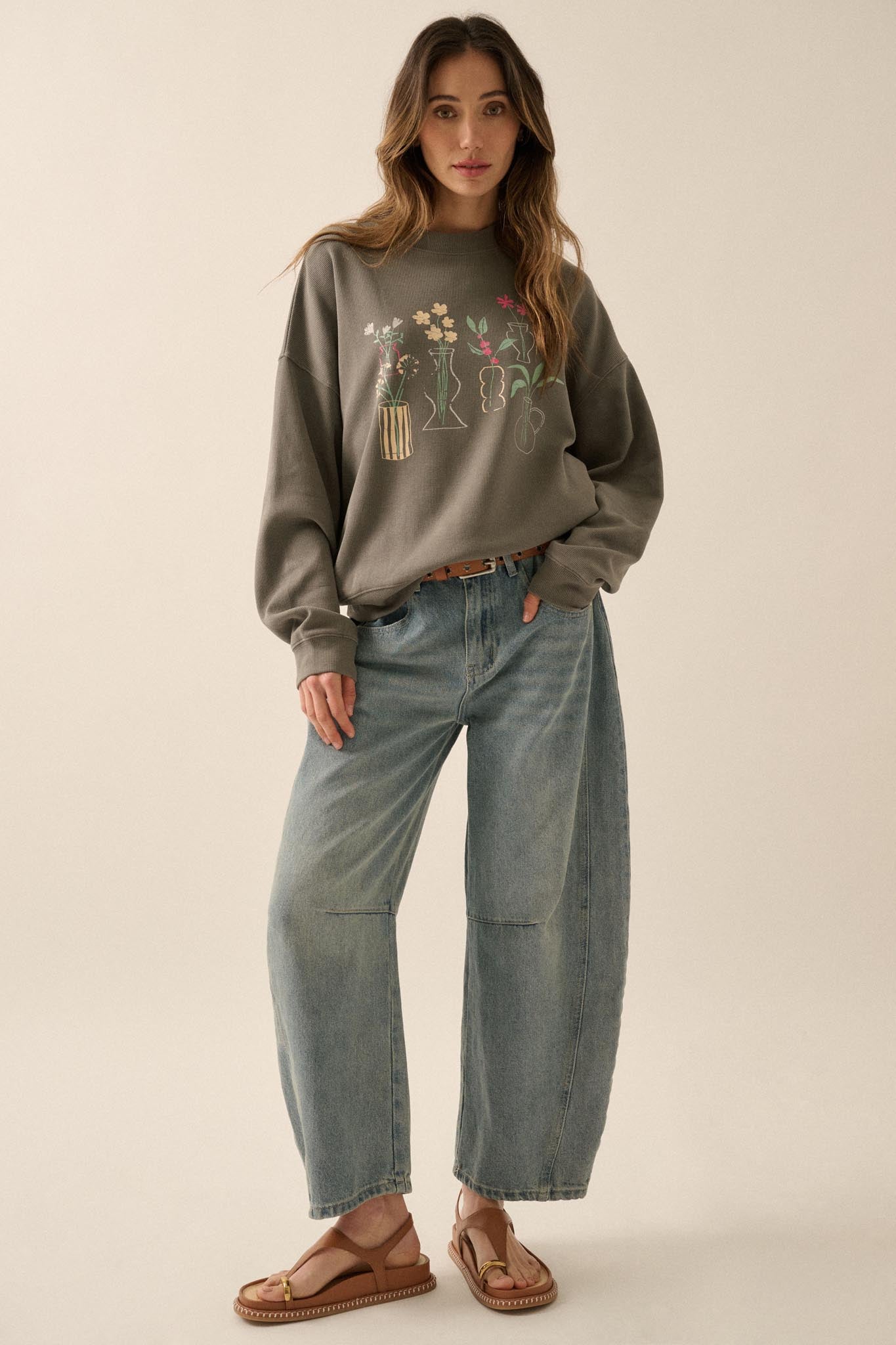 Floral Vases Vintage-Print Thermal Graphic Top - ShopPromesa