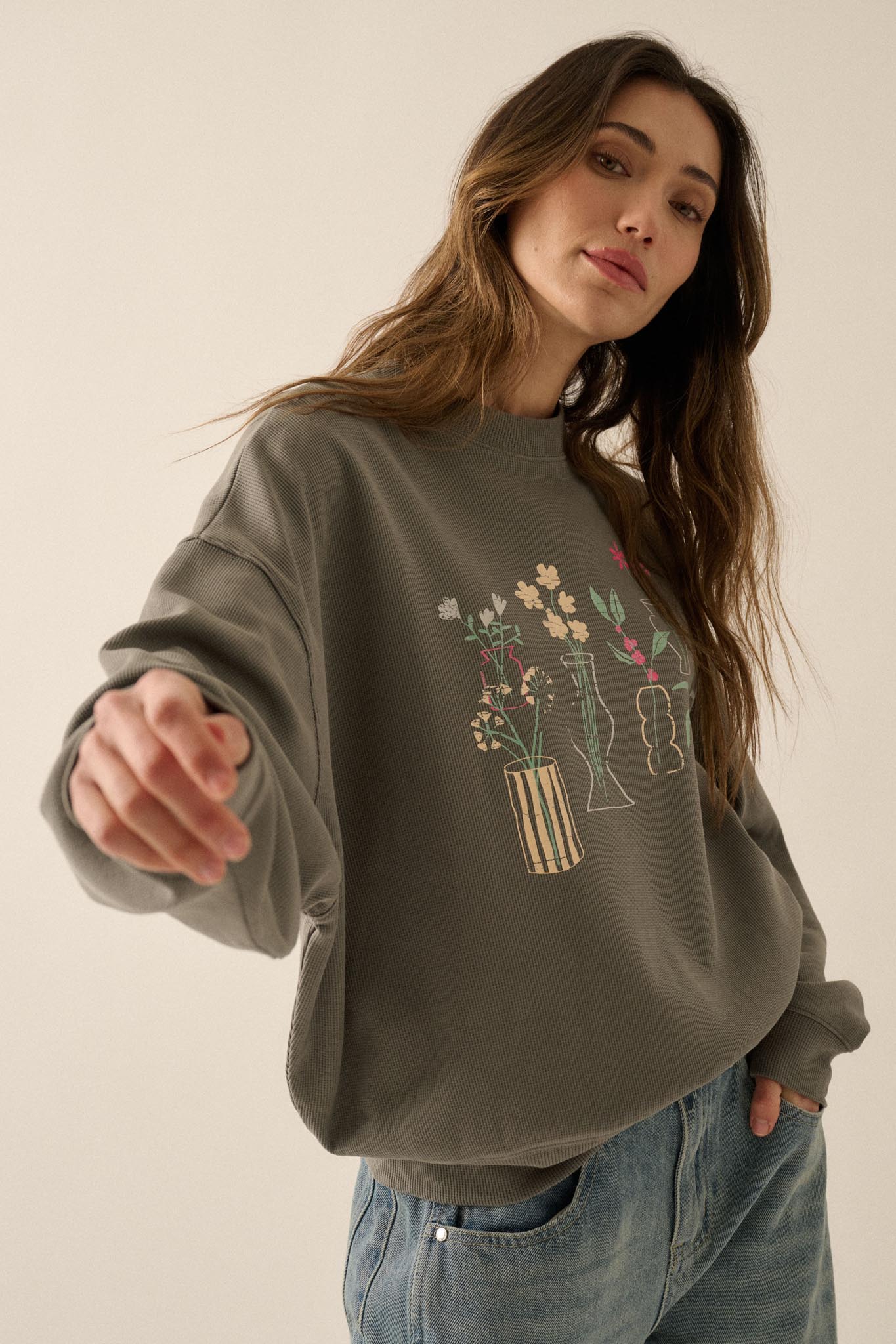 Floral Vases Vintage-Print Thermal Graphic Top - ShopPromesa