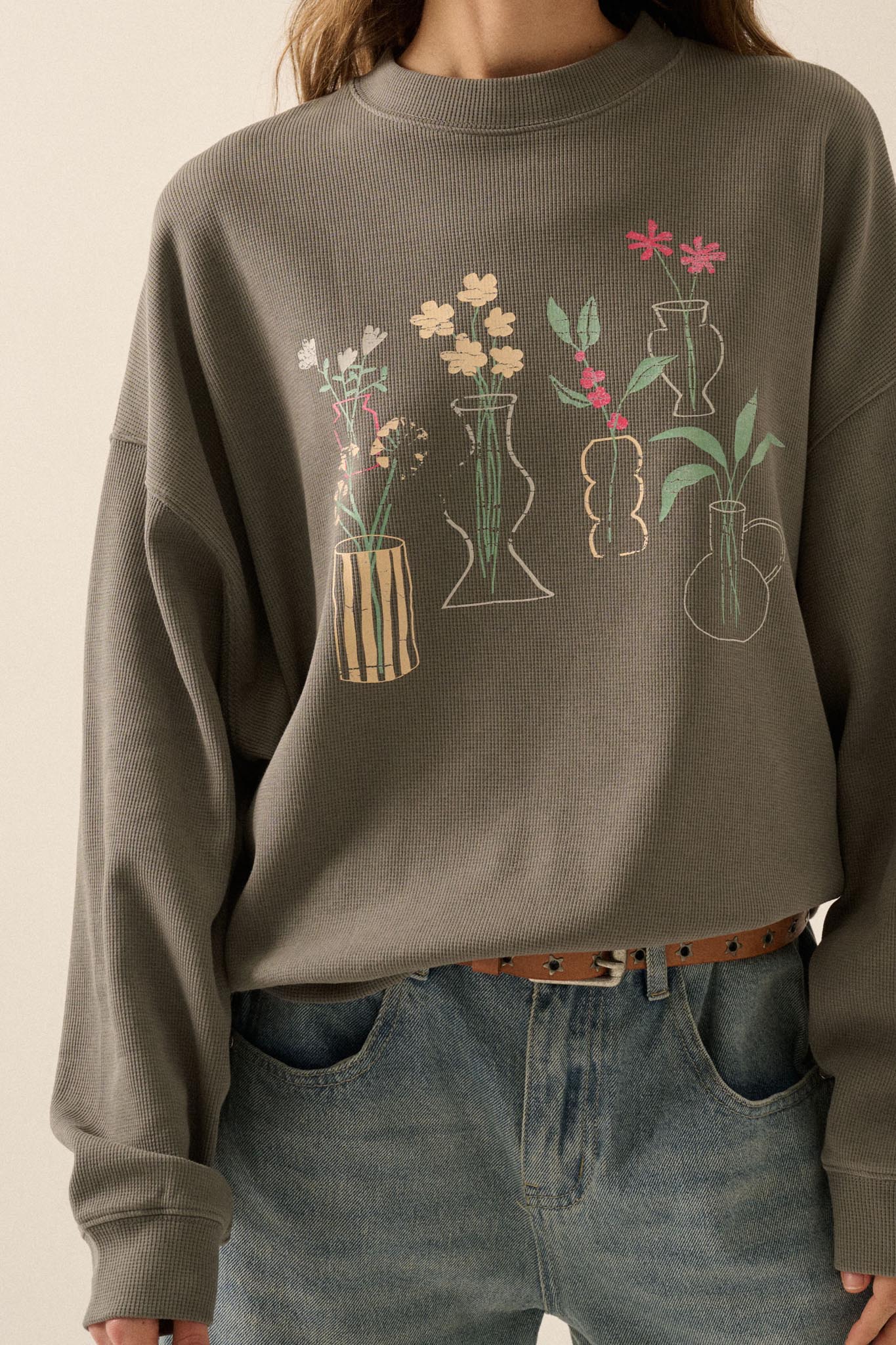 Floral Vases Vintage-Print Thermal Graphic Top - ShopPromesa